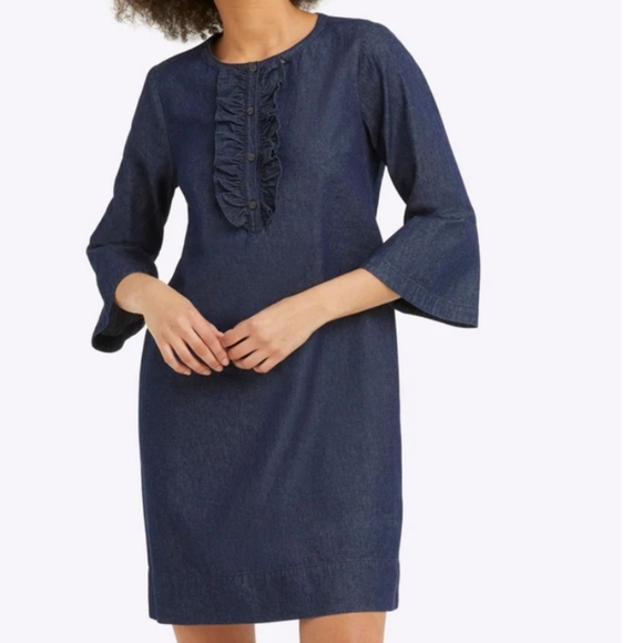 Draper James Chambray Ruffle Bell Sleeves Shift Dress Women's 4 NWT - Picture 1 of 10